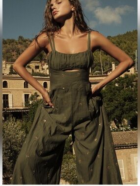Agua Bendita NWT Kane Wide-Leg Olive Green Jumpsuit Sz Large